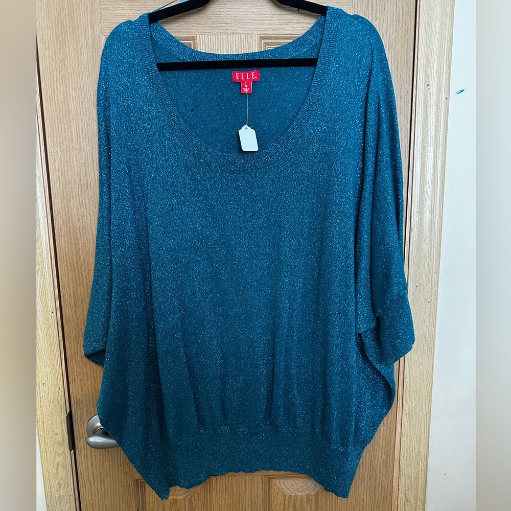 Women’s Turquoise Sparkle Batwing Top  by ELLE Sz 3X